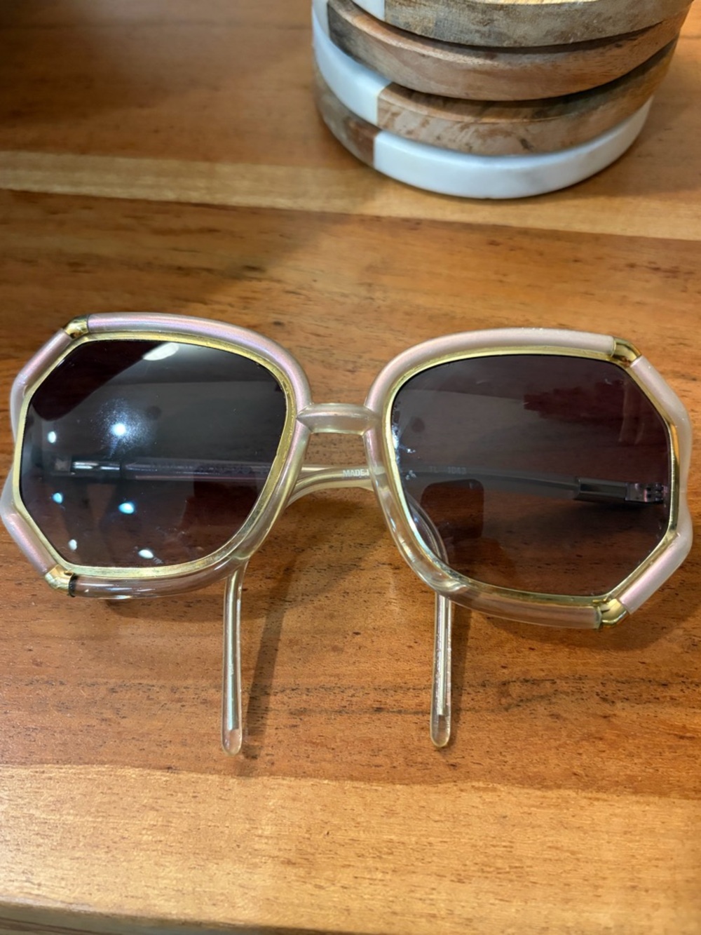 Ted Lapidus Fantastic Oversized Sunglasses Caramel with Gold-Toned Trim VTG READ